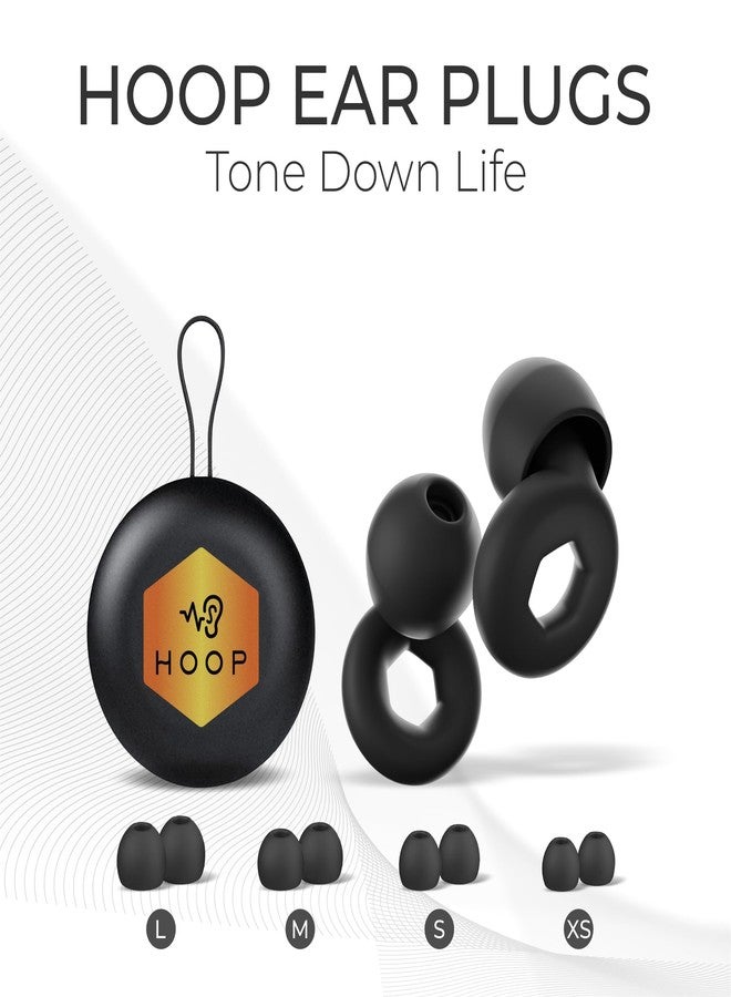 Hoop Ear Plugs for Quiet Noise Reduction - Reusable Earplug Hearing Protection - Soft Silicone for Sleep, Travel, Noise Sensitivity, Meditation - 8 Ear Tips in XS/S/M/L - Noise Canceling - Black - Image 5